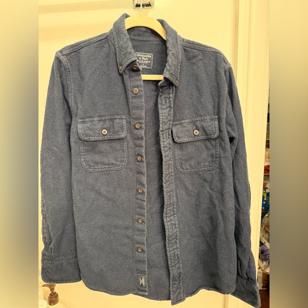 Abercrombie & Fitch Men's Navy Blue Flannel Shirt Jacket—SIZE S